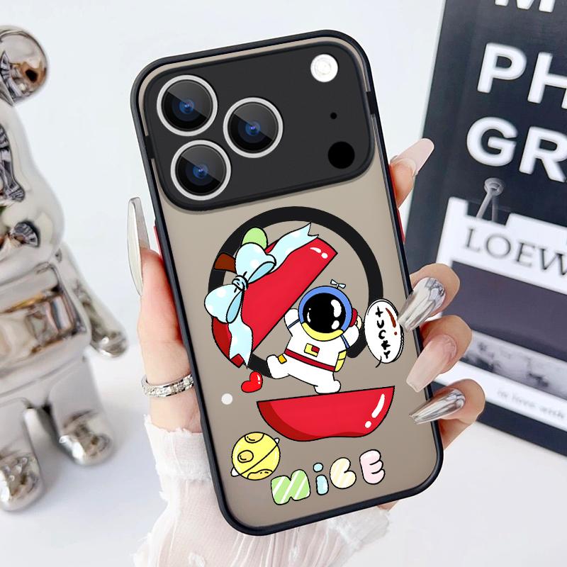 Магнитный акриловый чехол для телефона для iPhone 17e 17 16 15 14 13 Pro Max 16e 11 Для Magsafe Беспроводная зарядка Пространство Космический астронавт Печатная крышка