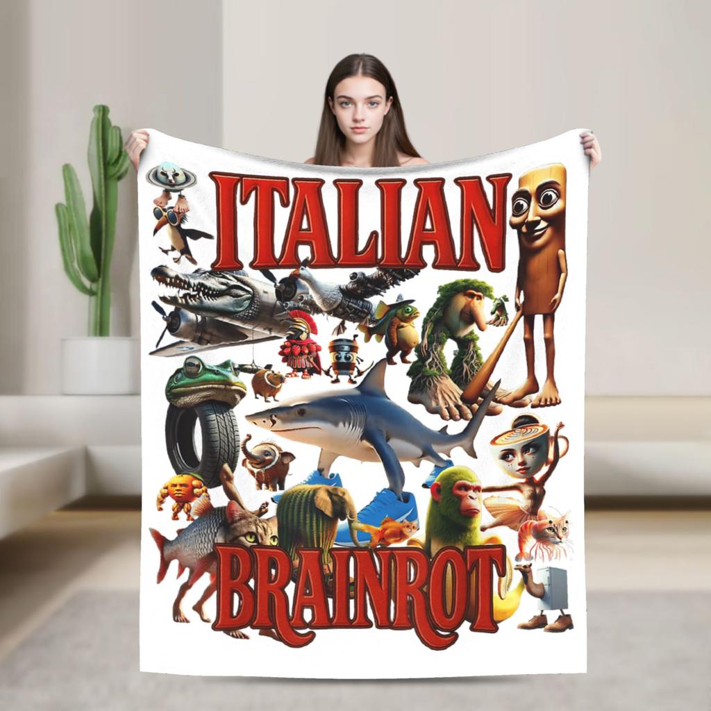 Bombardino Crocodilo Italian Brainrot Blanket Fleece Funny Meme Soft Throw Blankets for Airplane Travel Bedding Quilt