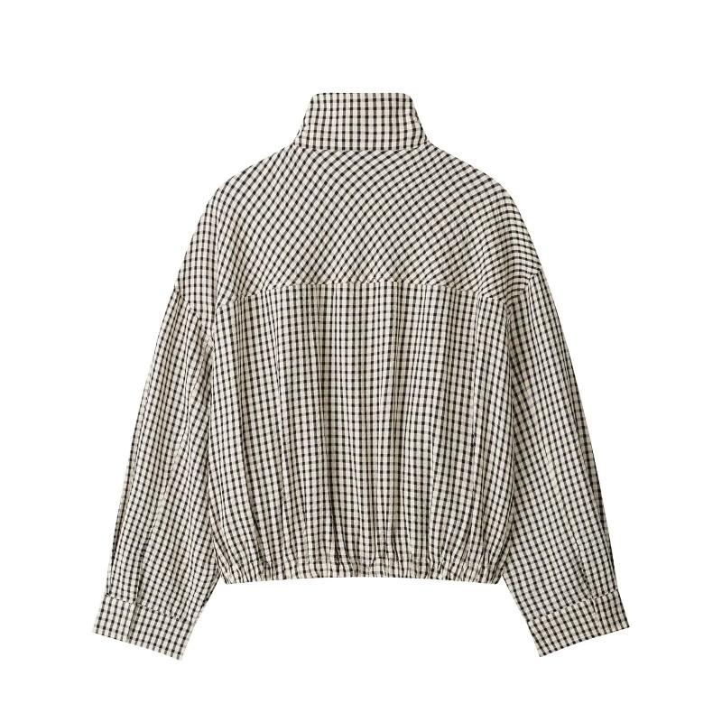 Womens Plaid Jacket Casual Long Sleeve Zip-Up Blazer Style Outerwear Fall