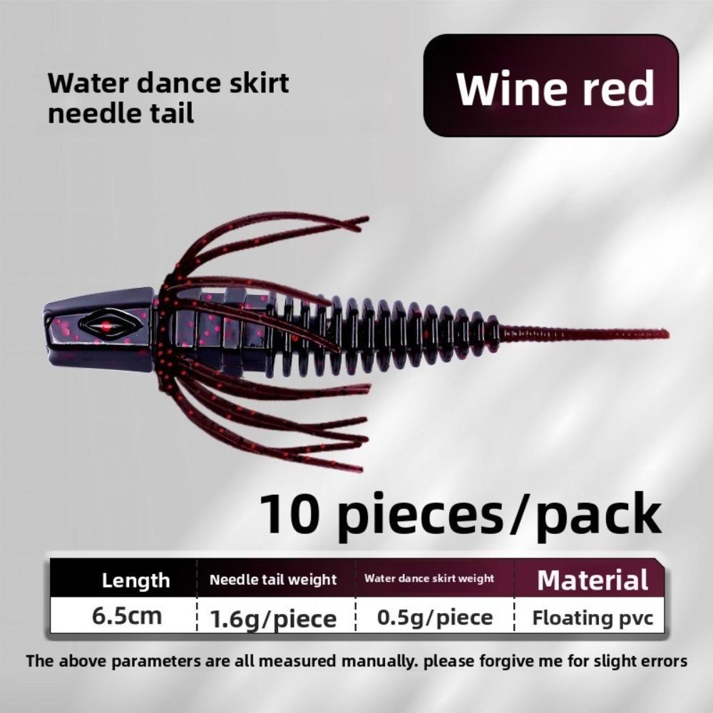 10pcs Set Threaded Light Water Dance Skirt Apron Soft Material Wild Design Needle Tail Swimbait Black Pit Fishing Lure Set