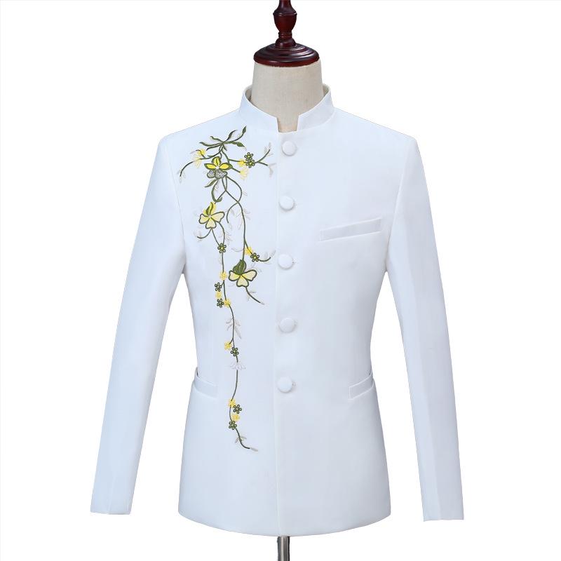 New Men's Gold Embroidered Zhongshan Suit - Stand Collar Performance & Wedding Outfit