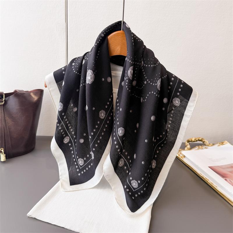 Leopard print spring- 70% faux silk premium square scarf thin shawl versatile neckerchief hair bandana for women
