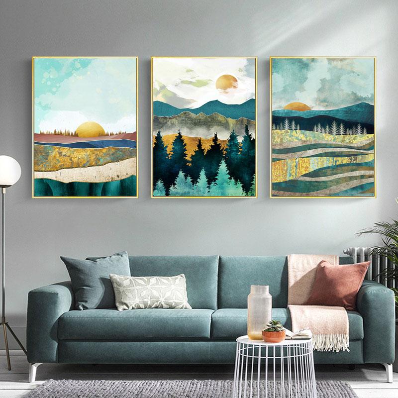 Nordic Style Sunrise Sunset Wall Art Pictures Deer Canvas Painting Mountain Landscape Poster and Print for Interior Home Decor