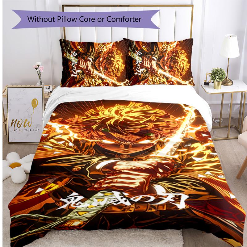 Demon Slayer Pattern Printed 3PCS Bedding Set, Soft Skin-Friendly Washable Duvet Cover & Pillowcases Set