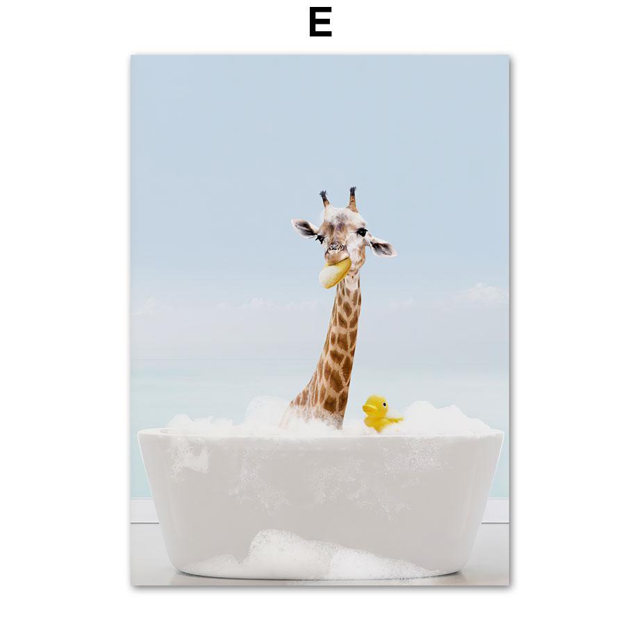 Животное в ванне Лев Тигр Лама настенная живопись на холсте туалет причудливые постеры и принты настенные панно Забавный декор для ванной комнаты