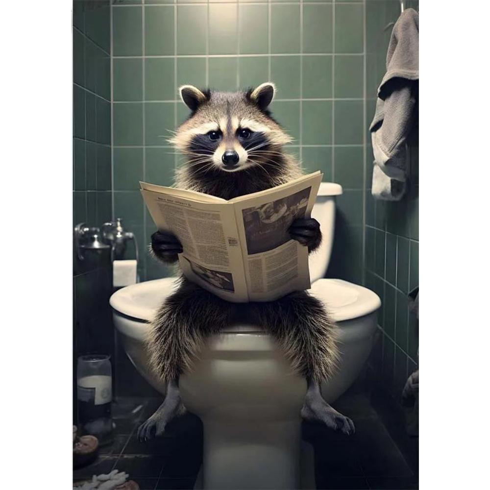 Собака сидит на унитазе и читает газету 5D DIY Алмазная живопись Вышивка крестом Полная выкладка Круглая вышивка Домашний декор Подарки