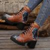 Fashion Fashion Printed Platform Ankle Boots for Women Autumn Winter Black High Heels Short Boots Woman Lace-up Thick Heeled Botas Mujer
