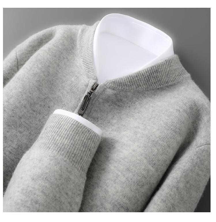 Мужской кардиган с воротником-стойкой из 100% шерсти - Толстый зимний жакет из кашемировой вязки