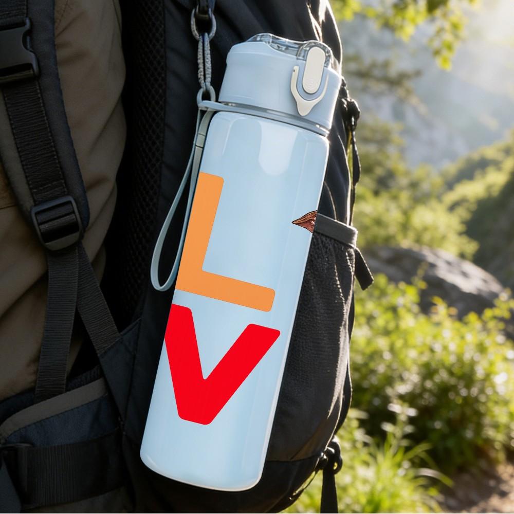 1PC Love Two Tone Letter Dog Art 750ml Color Plastic Sports Water Bottle Leakproof Flip Straw Lid Suitable for Sports Office Home Use