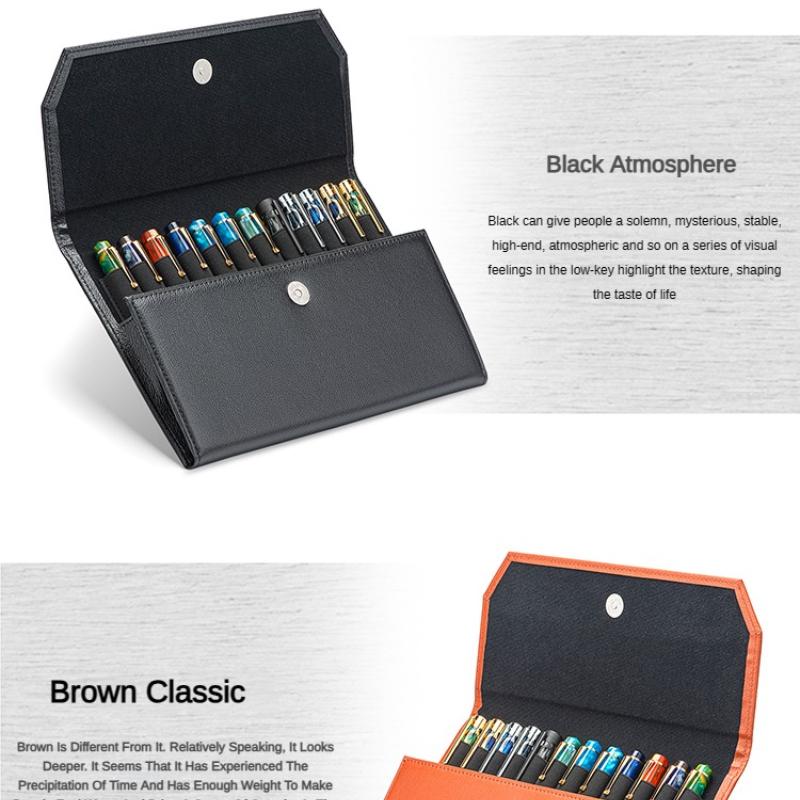 Asvine Fountain Pen Case 12 Grid Pen Storage Bag Genuine Leather Minimalist Waterproof Dustproof Case Stationery Protection Bag