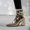 2019 New Sliver Gold Women Ankle Boots Pointed Toe Chunky High Heel Boots Mirror Metallic Women Pumps Female Sexy Stiletto Boots