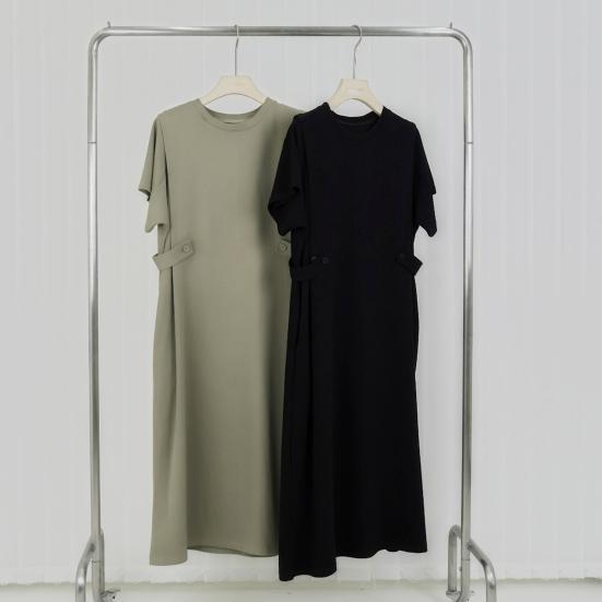 Женское платье миди с круглым вырезом и коротким рукавом, облегающее повседневное платье, однотонное свободное летнее платье