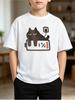Children T Shirt Lovely 1% Battery Sleeping Black Cat Plug Socket Cartoon Print Short Sleeve Soft Cotton Kids Daily Outfit