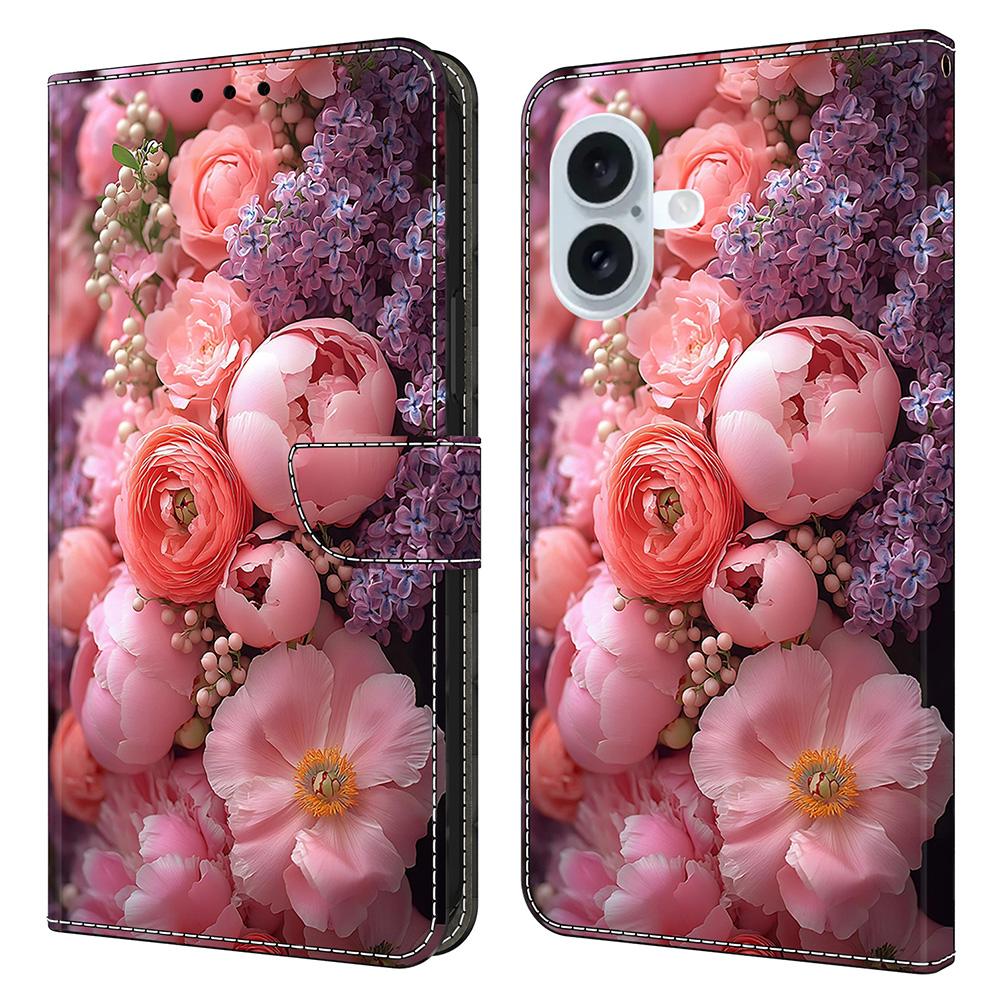 Для iPhone 16 Plus Кожаный чехол с печатью узора Кошелек-подставка Книжка-чехол для телефона