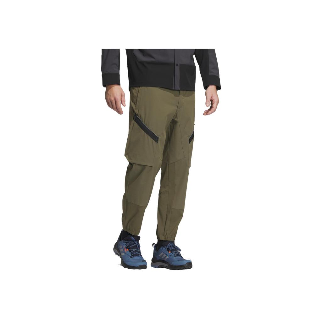Adidas Solid Color Lace-Up Large Pocket Outdoor Cargo Pants Men Pants Rock-Olive IC7995
