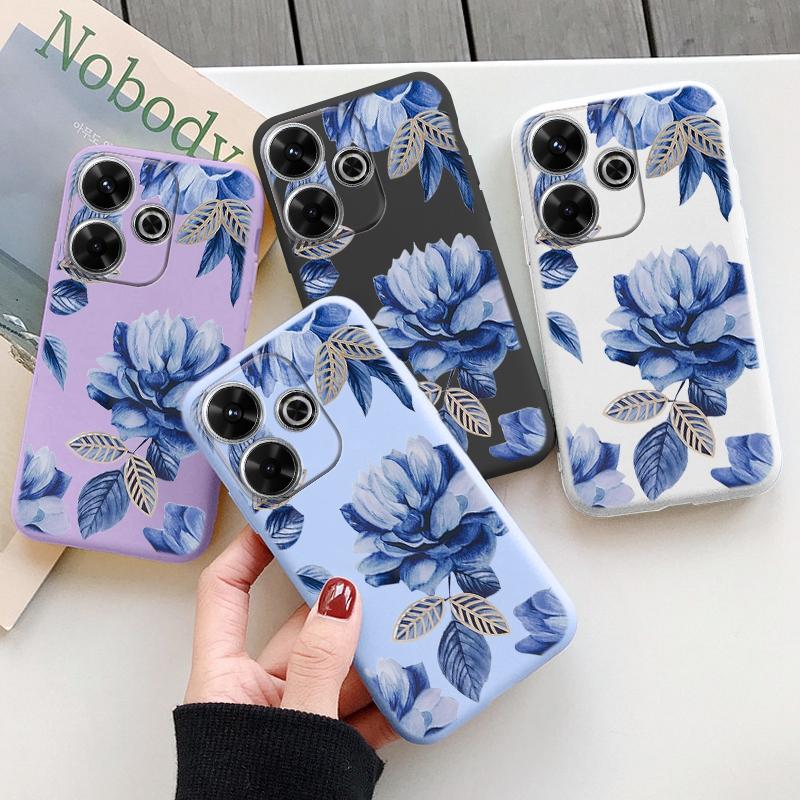 Мягкий силиконовый чехол с цветами для Samsung A55 A35 M35 S24 Xiaomi Redmi Note 13 Pro 13C 14 Poco C65 iPhone Huawei Honor 200 Realme Camera Противоударный чехол