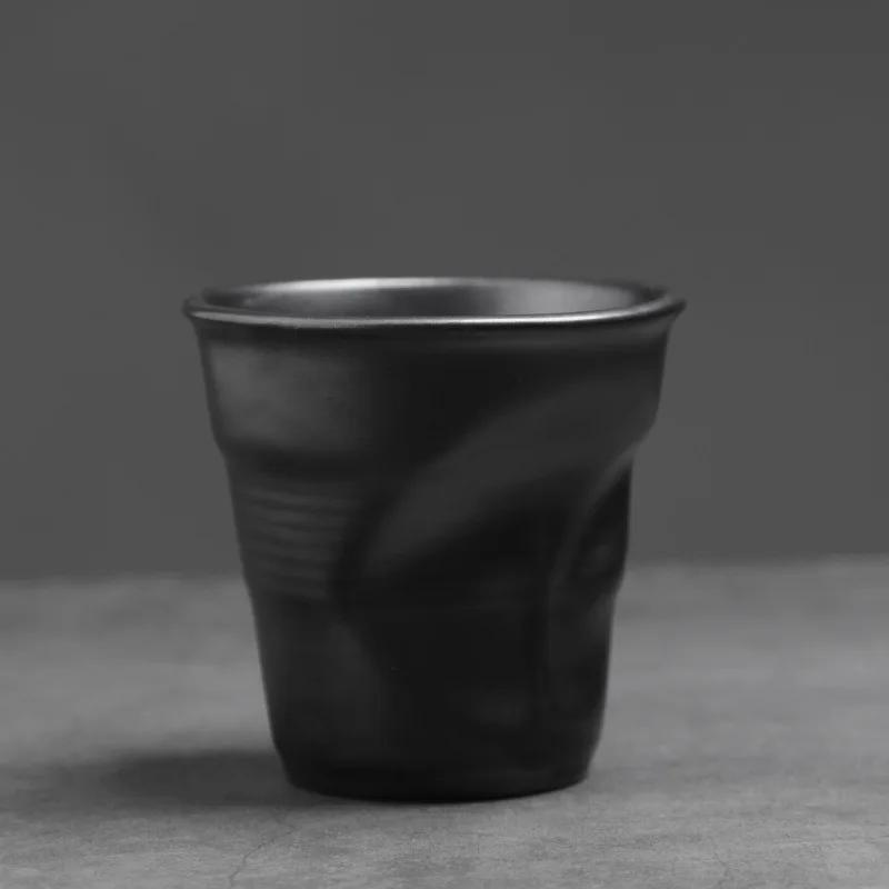 Каменная керамика Кофе Креативная чашка с ручной лепкой и плиссировкой Керамическая чашка для латте Чашка для эспрессо Винтажная чашка для послеобеденного чая