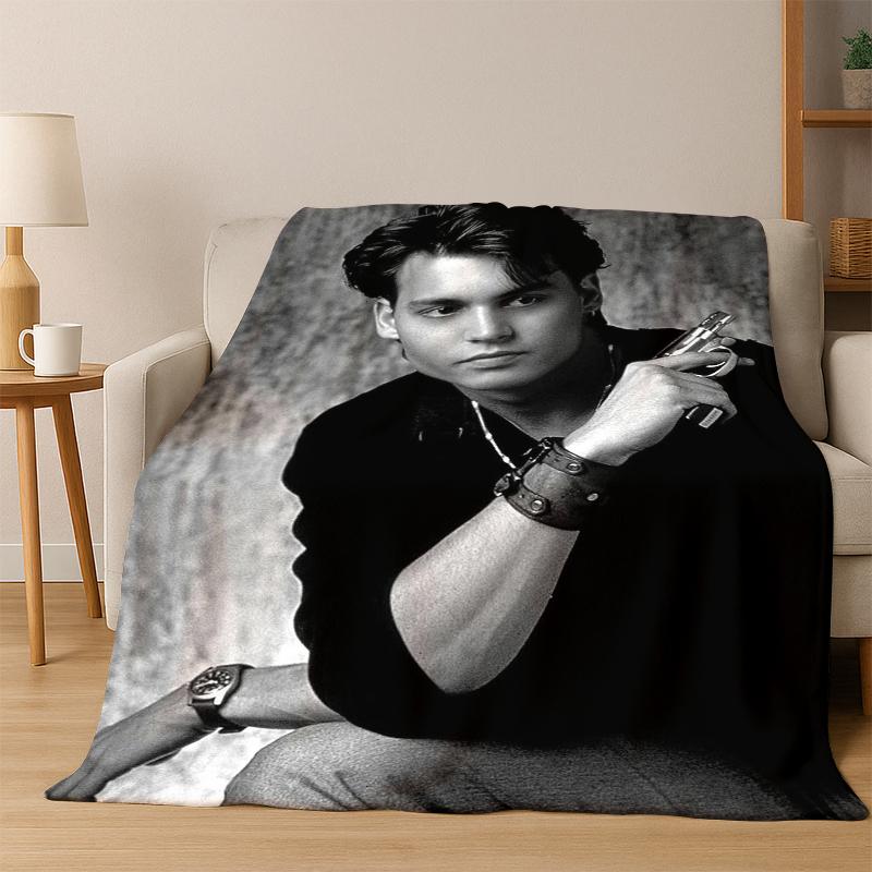 Handsome Johnny Depp Star Flannel Blanket Soft Warm Blanket Throw Blanket for Bedroom Living Room Bed Travel Picnic Gift kid