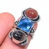 Natural Swiss Blue Topaz, Carnelian 925 Sterling Silver Ring Size 6.5 R1P31