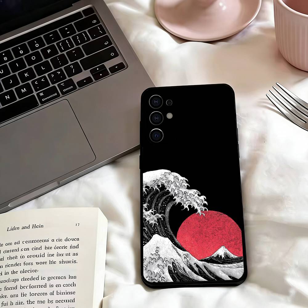 Kanagawa Great Wave-e Phone Case Black Silicone Soft For Samsung S25,S24,S21,S22,S23,S30,Ultra,S20,Plus,Fe,Lite