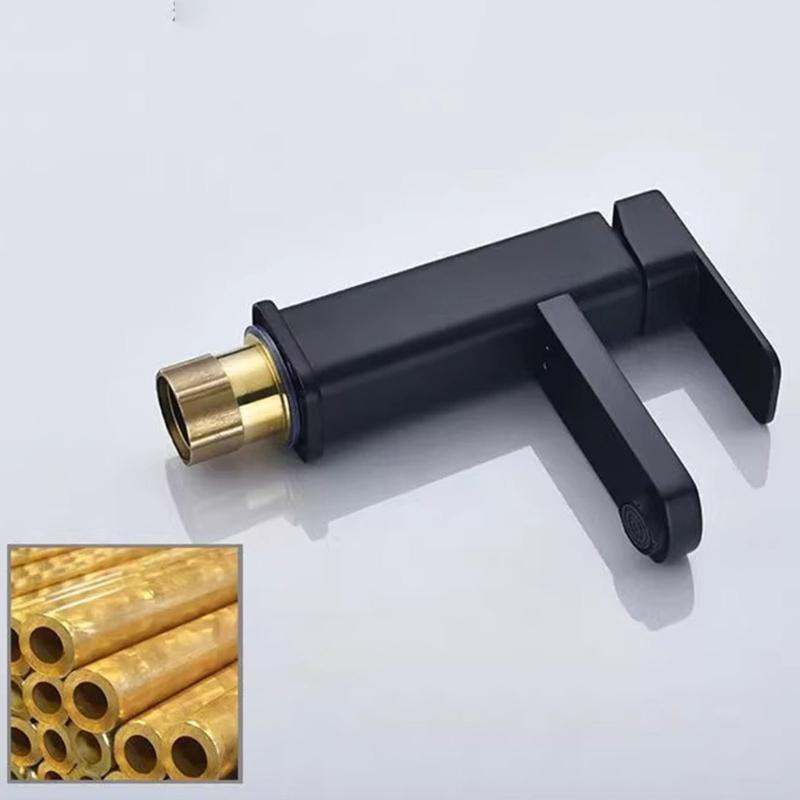 Квадратный смеситель для раковины в ванной комнате, современная черная отделка, однорычажный смеситель, контроль горячей и холодной воды, устойчивый к коррозии