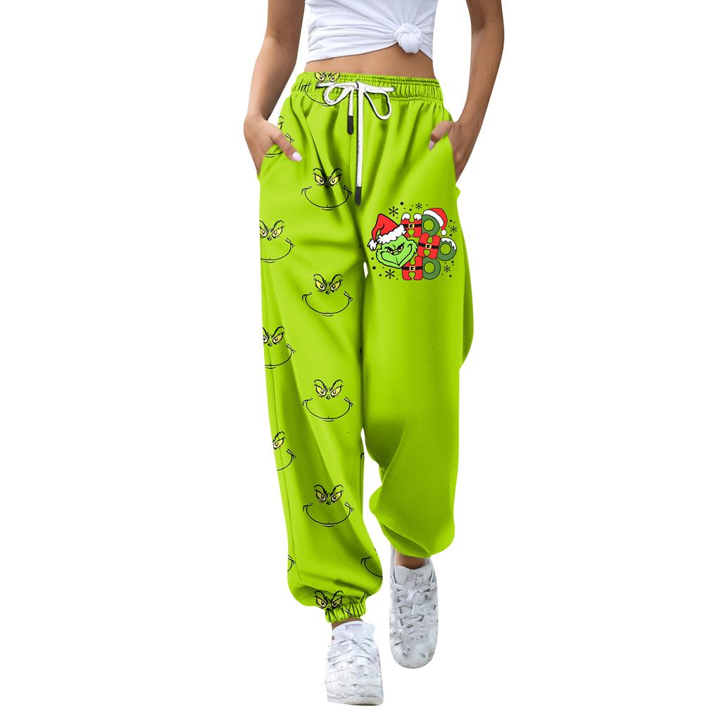 Женские модные рождественские свободные однотонные повседневные спортивные брюки с завязками на талии