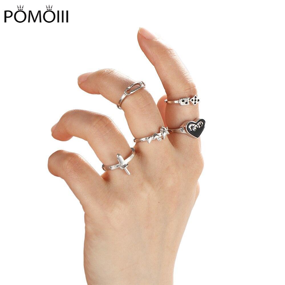 Корейский ретро полые кольца с пламенем огня набор для мужчин и женщин геометрическое сердце любовь открытый палец кольцо регулируемые простые ювелирные изделия подарки