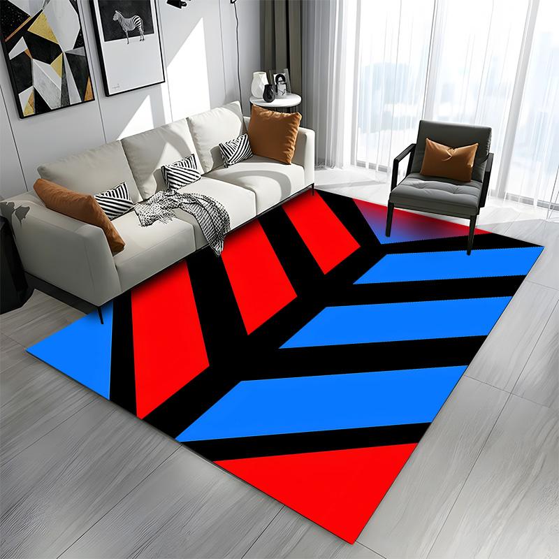Bold Chevron Red and Blue Pattern Patterned carpet a non slip rug suitable for all seasons and any setting, gift