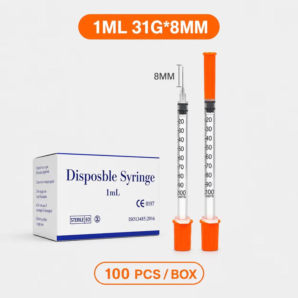100pcs 1ml 0.5ml 30G 31G Pet Animal Dog Cat Disposable Syringe Plastic Veterinary Syringe With Needles Medical Supplies