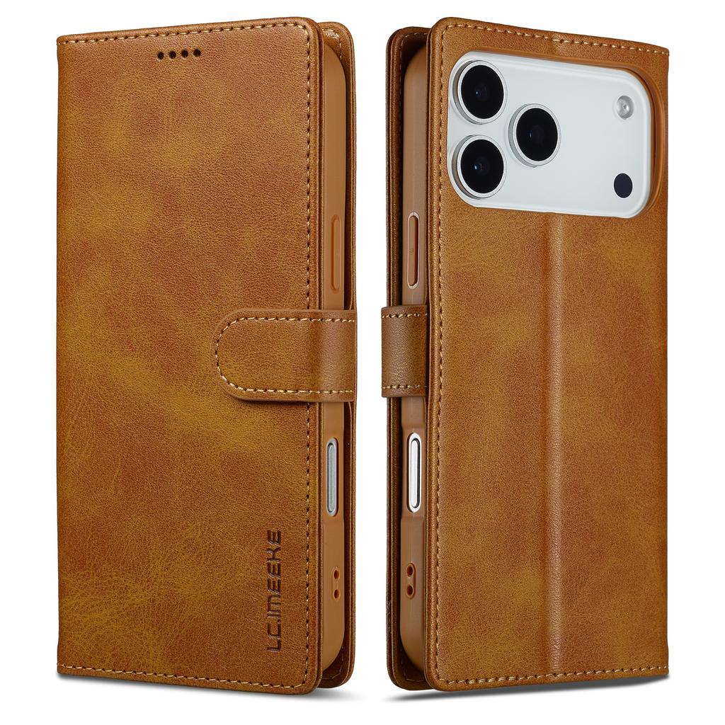 LC.IMEEKE For iPhone 17 Pro Case Calf Texture PU Leather Stand Wallet Phone Cover