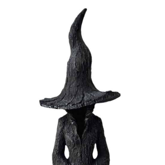 Halloween Tree Root Witch Statue Spooky Black Witch Figurine Resin