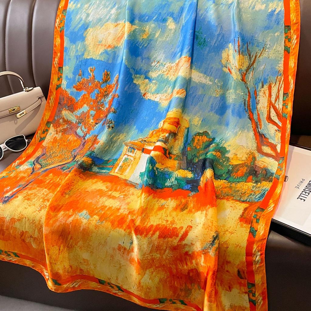 Шелковый шарф с принтом ботанических цветов, весна и лето, новый атласный шарф Li Jin, темпераментная женская шаль