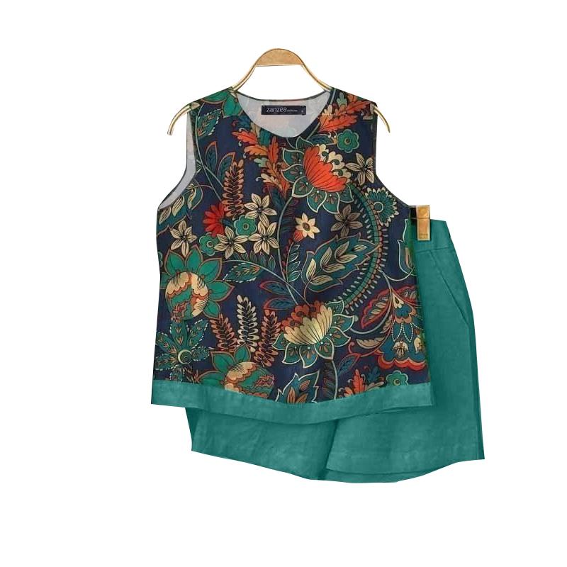 ZANZEA Женские топы и шорты с принтом, повседневные комплекты из двух предметов