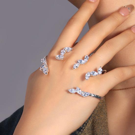 Women Palm Bracelet Alloy Twisted Sparkling Leaf Shape Rhinestone Adjustable Fit Fit