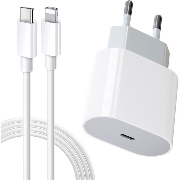 Chargeur Rapide - Apple - iPhone 20W - USB C - Câble 1m - Compatible iPhone 14/13/12/11