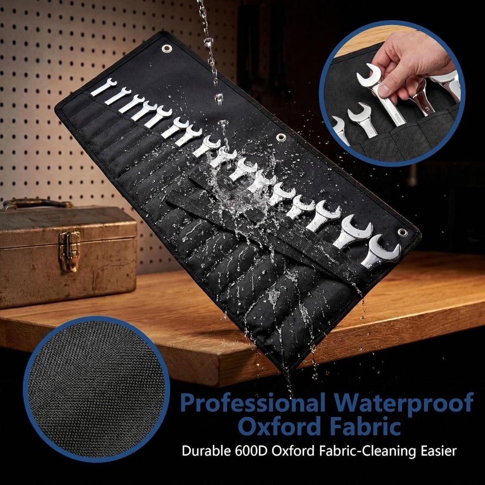 Waterproof Wrench Organizer 16-Pocket Tool Roll Bag Portable Wrench Roll Automotive