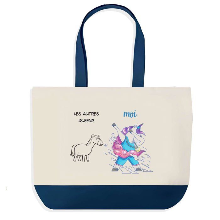 Sac shopping - PLANETEE - Queen Les Autres vs Moi - fond bleu - coton - 40 x 45 cm