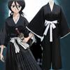 Anime Bleach Kurosaki Ichigo Cosplay Costume Adult Women / Men Outfits Black Kimono Batwing Coat Top Black Pant Belt Halloween Set