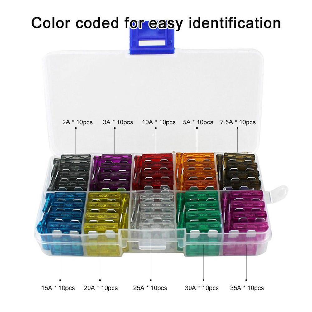 50/100pcs Car Insert Fuse With Box Mini Fuse Mixed Assortment Set Auto Replacement Fuse Accessories Fuses4