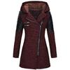 Women's Mid-Length Woolen Hooded Windbreaker with Oblique Zipper - Warm Winter Coat