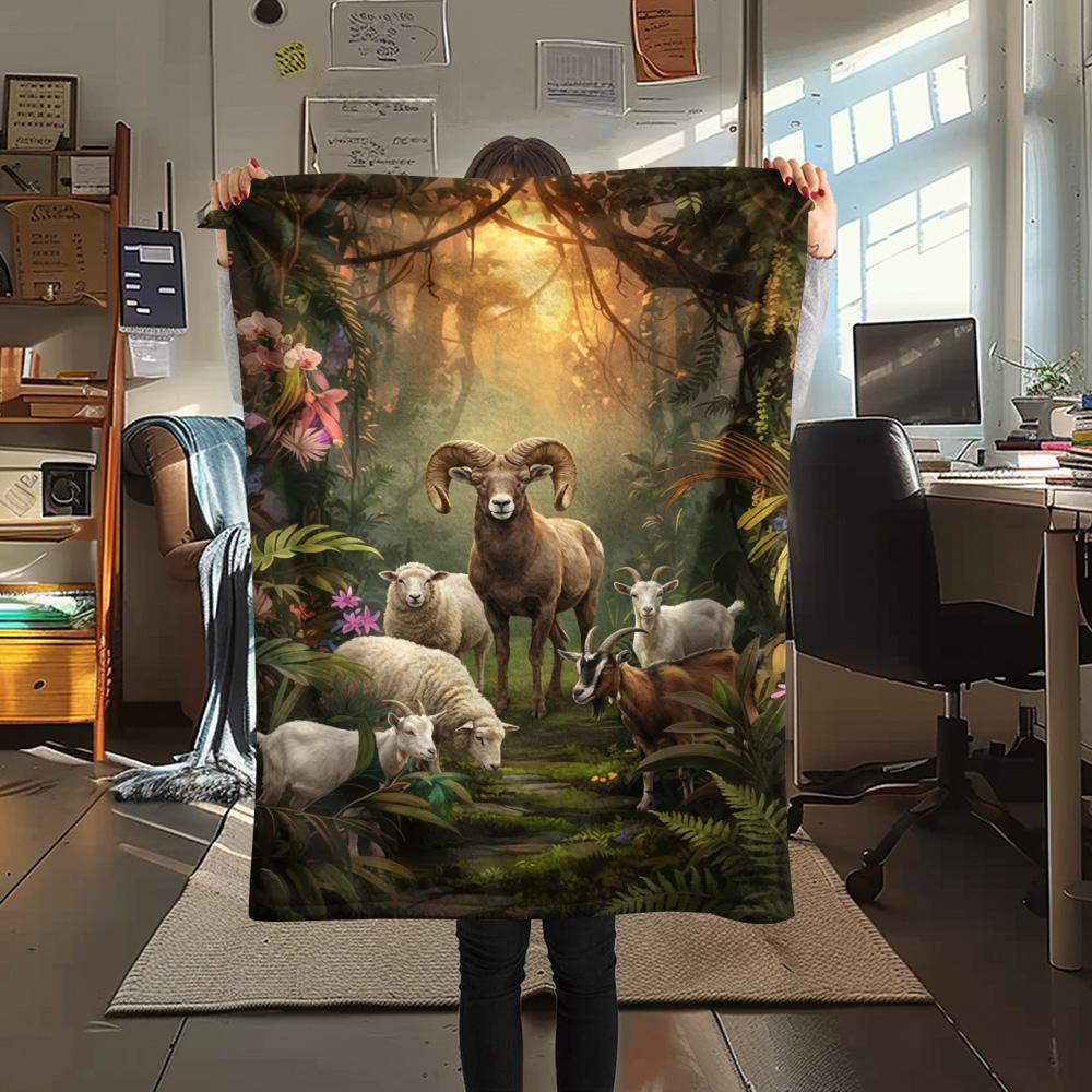 1PC Retro style Print FlAannel Blanket, High quality Comfortable for All Seasons, Home Decor, Warmth and Comfort