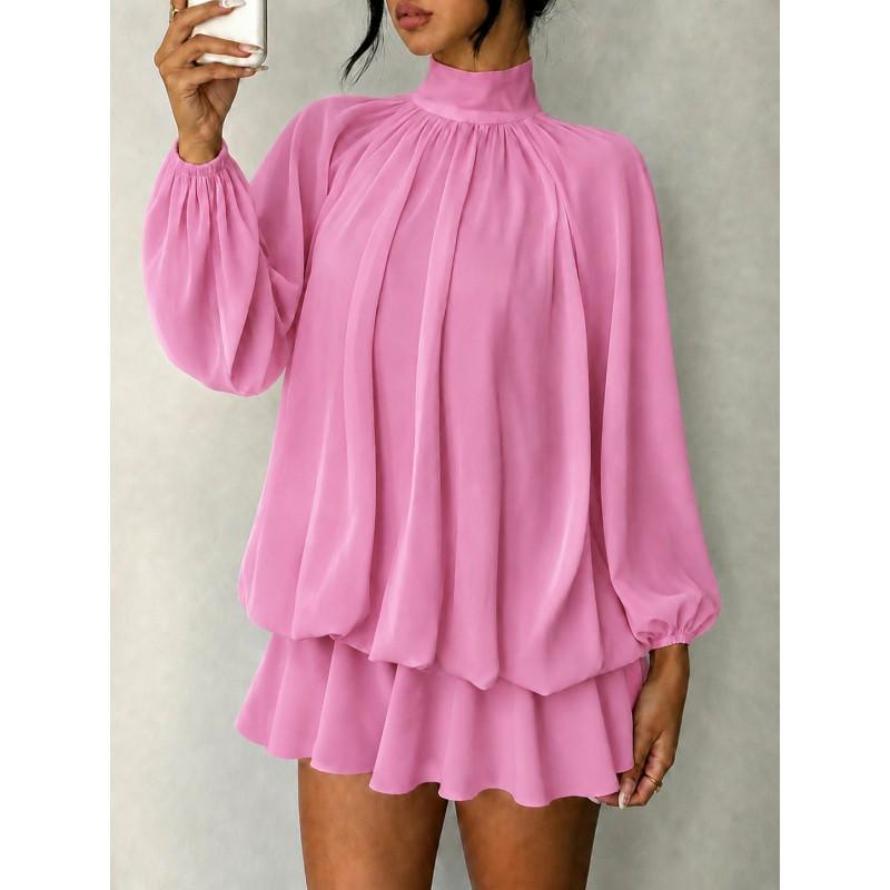 Womens Long Sleeve Fall Winter Dress Solid Color Slim Fit Versatile Fashion Mini