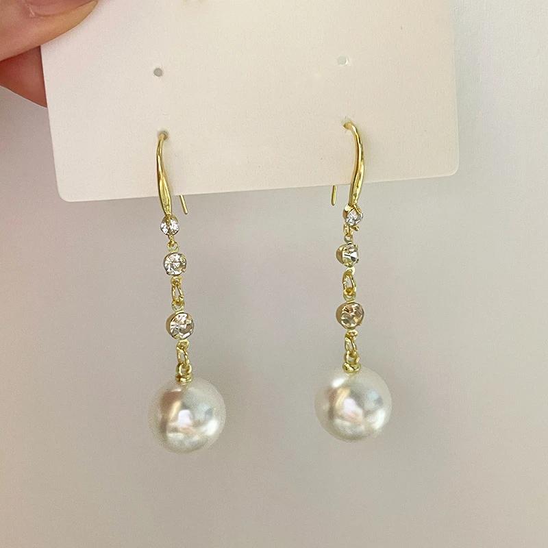 Long Tassel Imitation Pearl Crystal Drop Earrings for Women Statement Sweet Geometric Brincos Party Jewelry Girl Earring