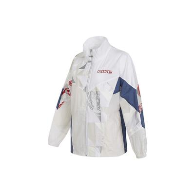 Пиджак с цветным блоком и буквенным принтом, винтажный спортивный трикотажный жакет с воротником-стойкой, женский, куртка белого цвета FQ0369-030