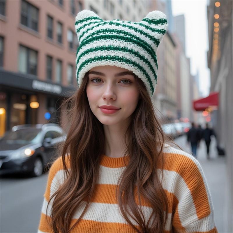 Вязаная шапка «Маленький дьявол» Женская осенне-зимняя шапка Милые ушки Вязаная шапка для разных возрастов