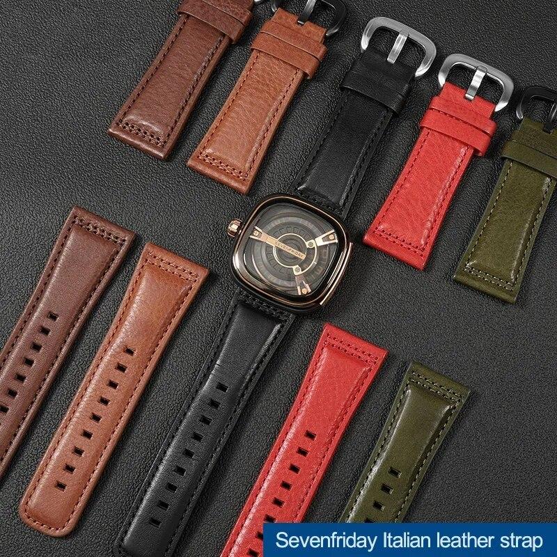 Ремешок для часов Sevenfriday S2 / P3 / m2 Ltalian из натуральной кожи, мужской коричневый, черный, красный, зеленый ремешок для часов 28 мм