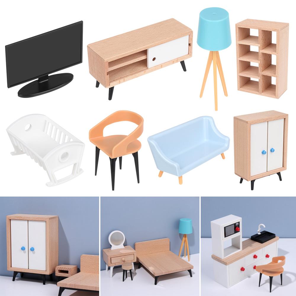 Model Dolls Accessories Dollhouse Miniature Furniture TV Cabinet Mini Furnishing Sofa Bed Wardrobe