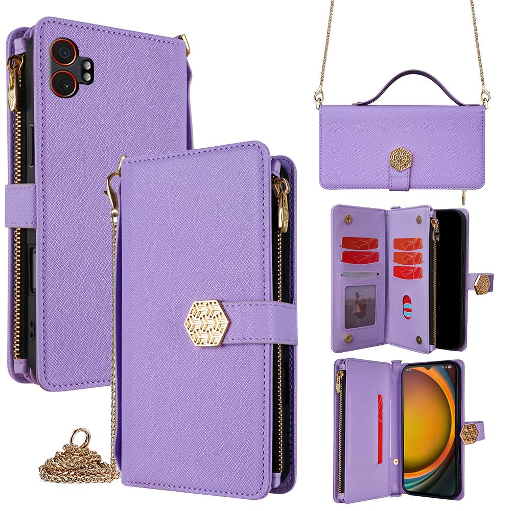 For Samsung Galaxy XCover7 Pro Case Cross Texture PU Leather+TPU Wallet Phone Cover with Strap