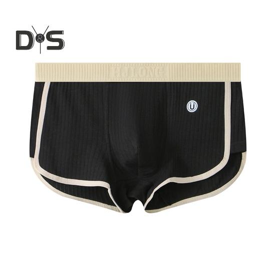 Men Boxer Underwear Mid-rise Elastic Waistband Patchwork Color Shorts Briefs U-convex Ribbed Panties Daily Wear