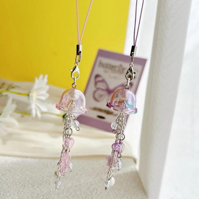 Jellyfish Mobile Phone Lanyard Aesthetic Tassel Phone Charm Keycord Stylish Girly Key Holder Pendant Mobile Phone Straps